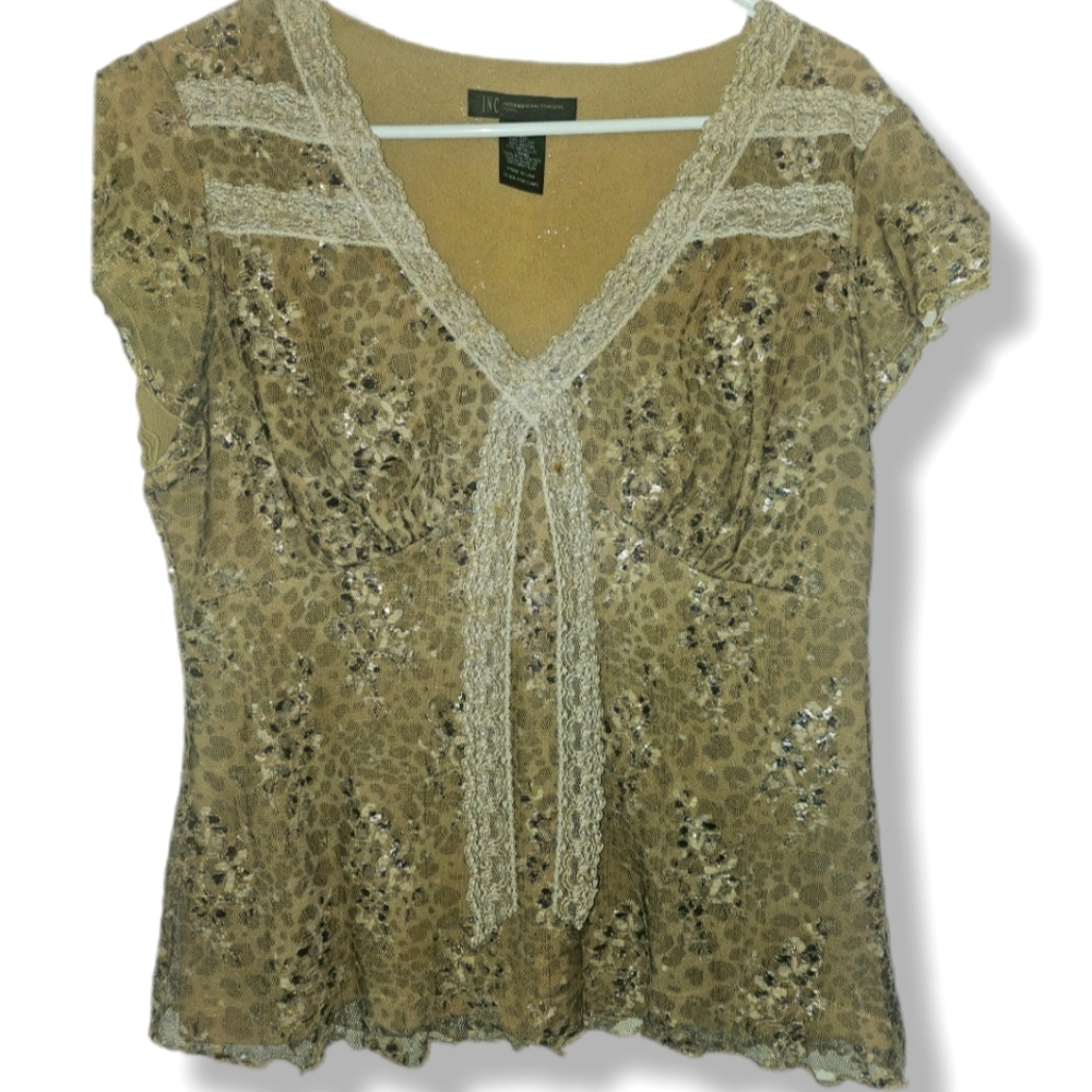 Vintage INC International Lace and Leopard Print Blouse